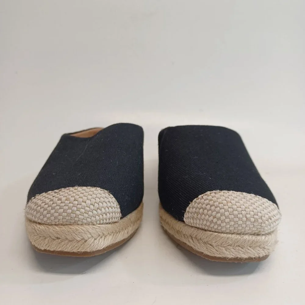 Crown Vintage Espadrille Slides Black Canvas Slip On Womens 6‎ M